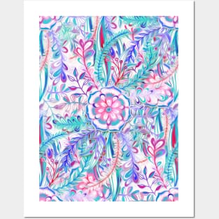 Boho Flower Burst in Pink and Teal Posters and Art